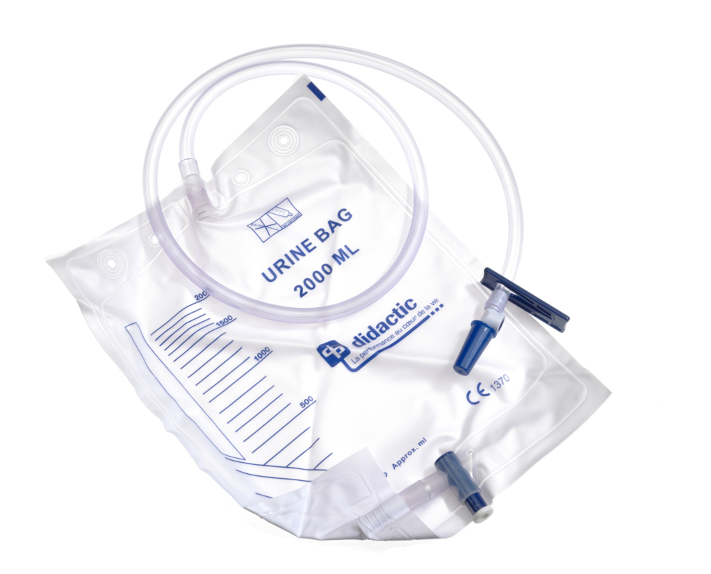 2-LITRE CLOSED SYSTEM STERILE URINE BAG CHECK VALVE NEEDLESS SAMPLING PORT  DRAIN STOPCOCK - Didactic