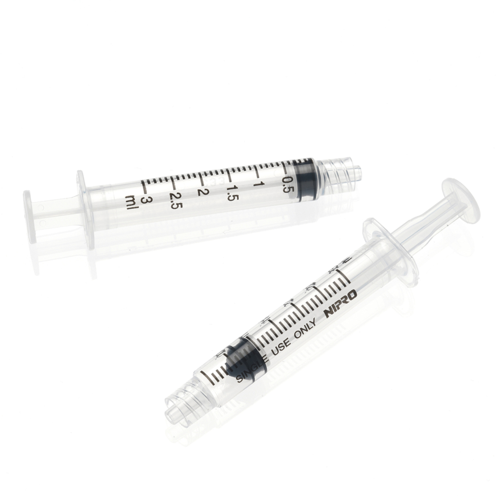 SYRINGE SINGLE USE STERILE 3 PIECES LUER LOCK 3ML NIPRO (NON COMPATIBLE FOR  SYRINGE PUMP) - SY3-3LC-EC - Didactic
