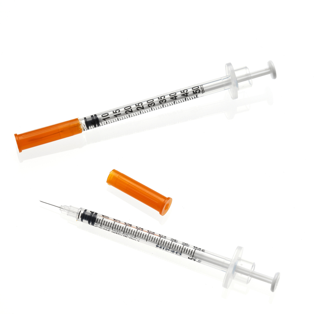 INSULIN SYRINGE STERILE SINGLE USE 3-PIECE 0.5ML CRIMPED NEEDLE GAUGE 29  (0.3MM) 5/16 (8MM) - Didactic