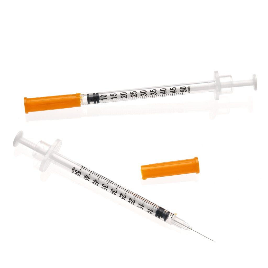 STERILE INSULIN SYRINGE SECURED 3 PIECES 0.5ML CRIMPED NEEDLE GAUGE 29  (0.3MM) 1/2' (13MM) - Didactic