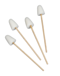 SINGLE-USE MOUTH CARE SWAB WITH LARGE CONE AND WOODEN STICK 15CM RIGID SACHET OF 10-BOX OF 100 (10x10)